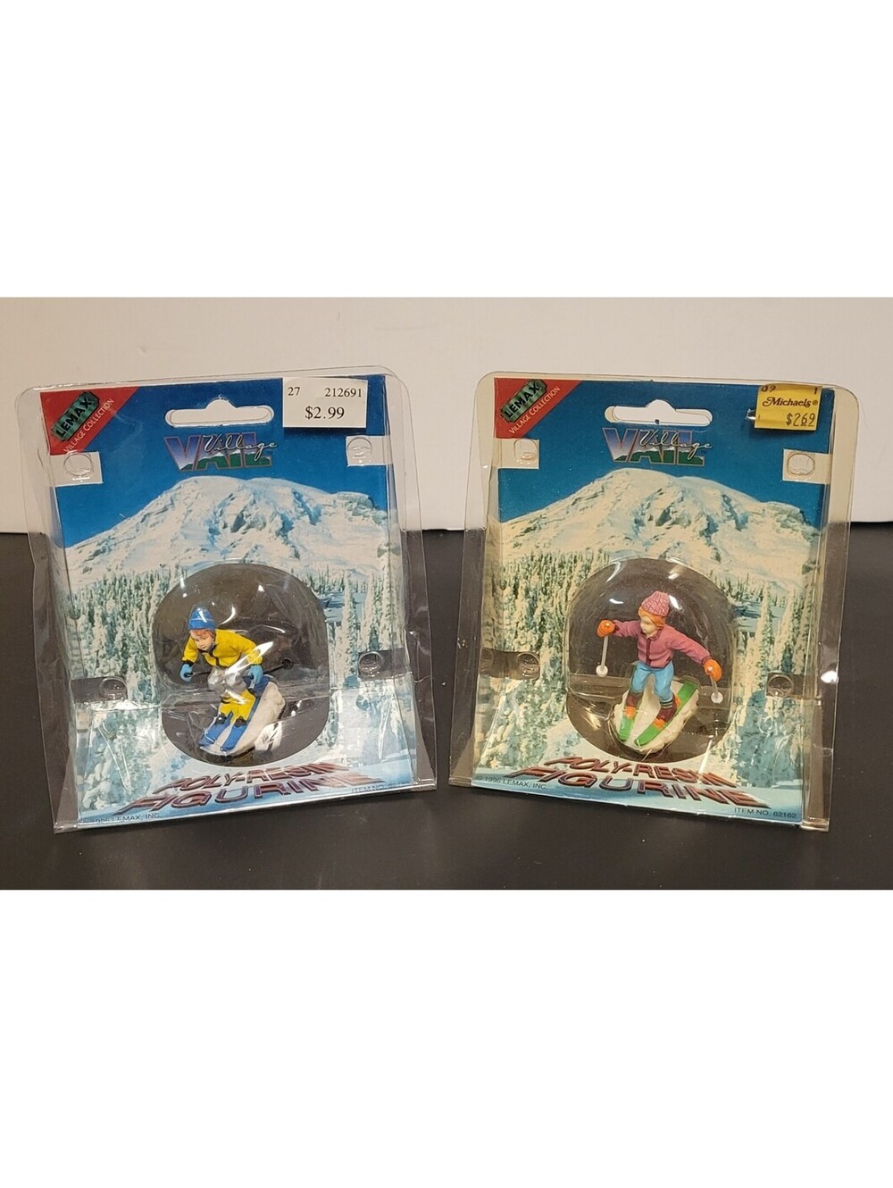 Vtg 1996 Lemax Vail Village Skiers Skiing Figurines #62163 & #62162 - Lot of 2